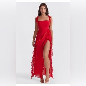 house of cb | ariela cherry ruffle maxi dress